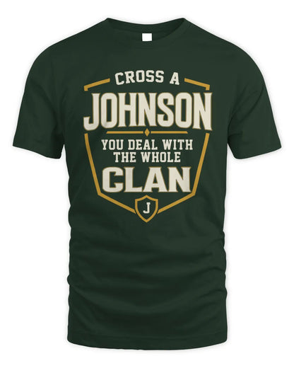 JOHNSON NT1-K008 Cross A/An NAME, You Deal With the Whole Clan | Personalized Vintage T-Shirt - Unisex Standard T-Shirt - Forest Green