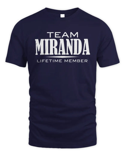 MIRANDA BL62-K4-128 - Personalized “Team NAME Lifetime Member” - Unisex Standard T-Shirt - Navy
