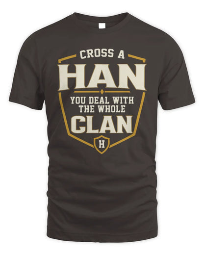 HAN NT1-K008 Cross A/An NAME, You Deal With the Whole Clan | Personalized Vintage T-Shirt - Unisex Standard T-Shirt - Dark Chocolate