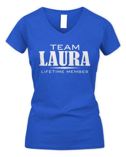 LAURA BL62-K4-128 - Personalized “Team NAME Lifetime Member” - Women's V-Neck T-Shirt - Royal