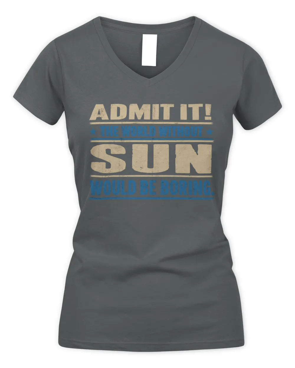 SUN TP68-K2-968 – Personalized Funny Quote Apparel “The World Without NAME Would Be Boring” - Women's V-Neck T-Shirt - Charcoal