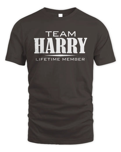 HARRY BL62-K4-128 - Personalized “Team NAME Lifetime Member” - Unisex Standard T-Shirt - Dark Chocolate