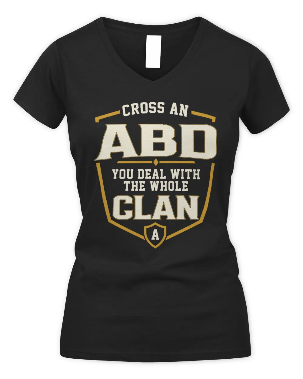 ABD NT1-K008 Cross A/An NAME, You Deal With the Whole Clan | Personalized Vintage T-Shirt - Women's V-Neck T-Shirt - Black