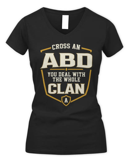 ABD NT1-K008 Cross A/An NAME, You Deal With the Whole Clan | Personalized Vintage T-Shirt - Women's V-Neck T-Shirt - Black
