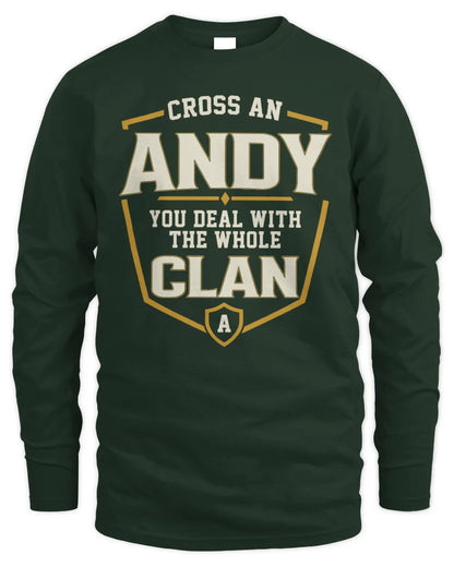 ANDY NT1-K008 Cross A/An NAME, You Deal With the Whole Clan | Personalized Vintage T-Shirt - Men's Long Sleeved T-Shirt - Forest Green