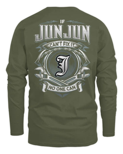 JUNJUN AP81-K4-626 - Personalized Ahmed Quote Apparel “If Ahmed Can't Fix It, No One Can” - Men's Long Sleeved T-Shirt - Military Green
