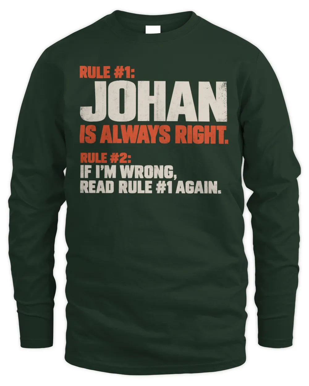 JOHAN NP1-H006 
Always Right Personalized Name T-Shirt – Funny Custom Name Shirt - Men's Long Sleeved T-Shirt - Forest Green