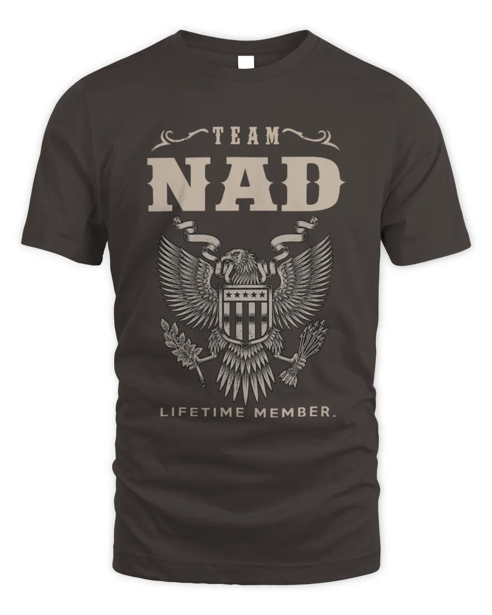 NAD TP06-K82 – Personalized Classic Style Apparel “Team NAME Lifetime Member” - Unisex Standard T-Shirt - Dark Chocolate