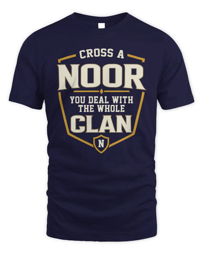 NOOR NT1-K008 Cross A/An NAME, You Deal With the Whole Clan | Personalized Vintage T-Shirt - Unisex Standard T-Shirt - Navy