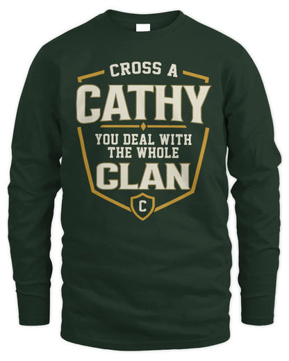 CATHY NT1-K008 Cross A/An NAME, You Deal With the Whole Clan | Personalized Vintage T-Shirt - Men's Long Sleeved T-Shirt - Forest Green