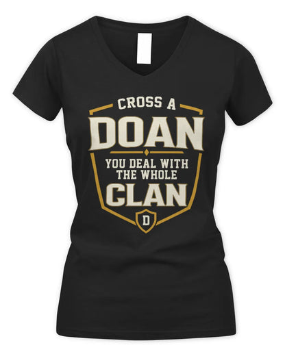 DOAN NT1-K008 Cross A/An NAME, You Deal With the Whole Clan | Personalized Vintage T-Shirt - Women's V-Neck T-Shirt - Black