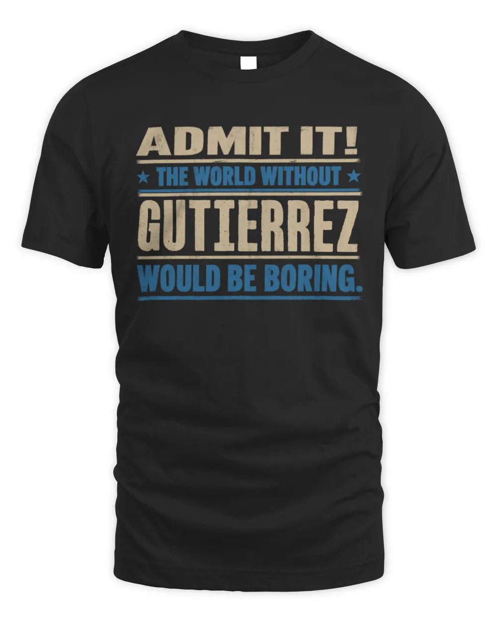 GUTIERREZ TP68-K2-968 – Personalized Funny Quote Apparel “The World Without NAME Would Be Boring” - Unisex Standard T-Shirt - Black