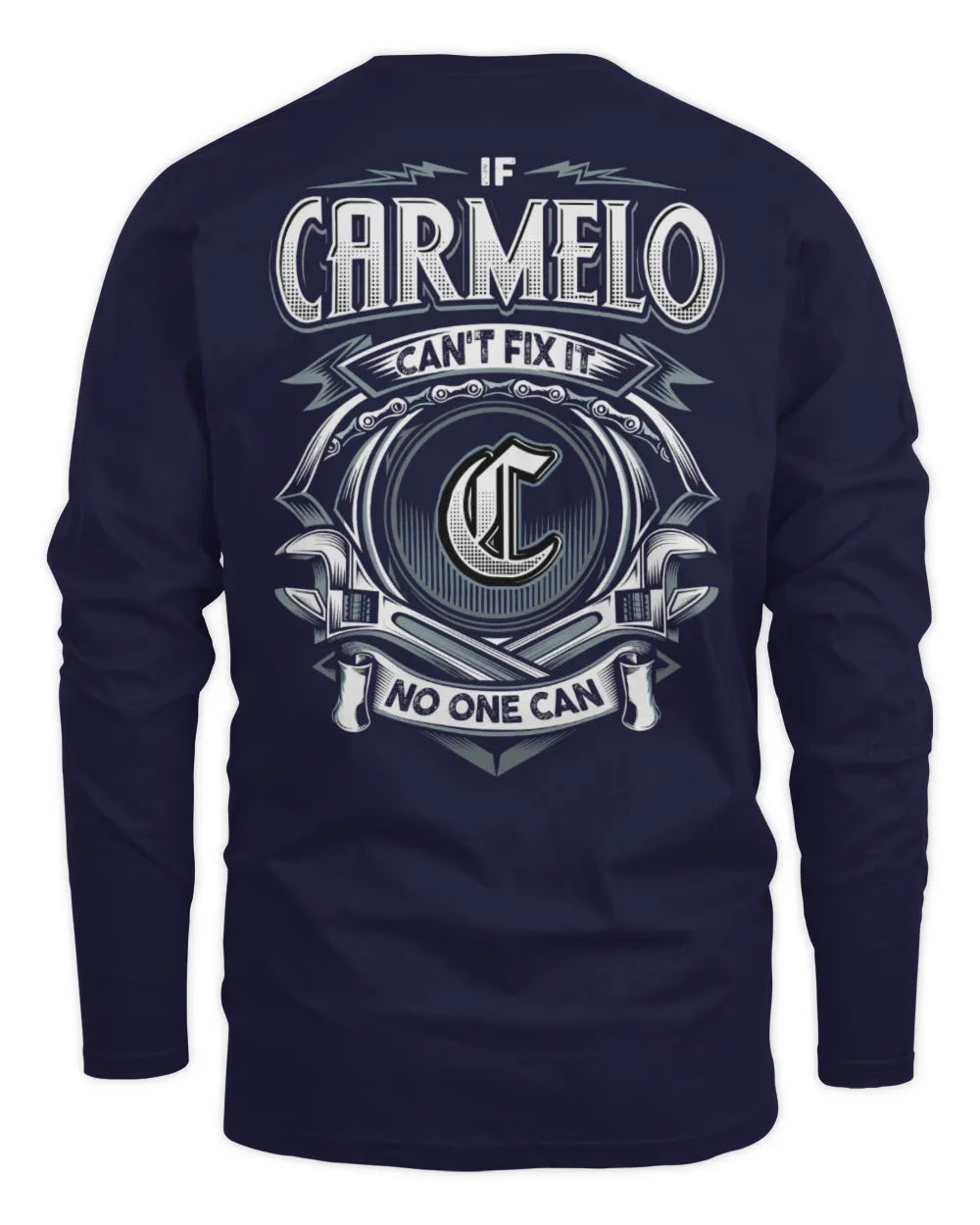 CARMELO AP81-K4-626 - Personalized Ahmed Quote Apparel “If Ahmed Can't Fix It, No One Can” - Men's Long Sleeved T-Shirt - Navy