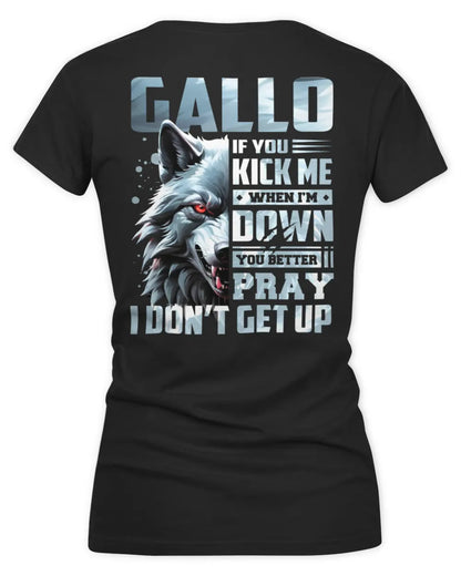 GALLO AP62-K4-666 - Personalized Fierce Wolf Quote Apparel “If You Kick Me When I’m Down, You Better Pray I Don’t Get Up” - Women's V-Neck T-Shirt - Black