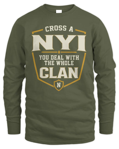 NYI NT1-K008 Cross A/An NAME, You Deal With the Whole Clan | Personalized Vintage T-Shirt - Men's Long Sleeved T-Shirt - Military Green