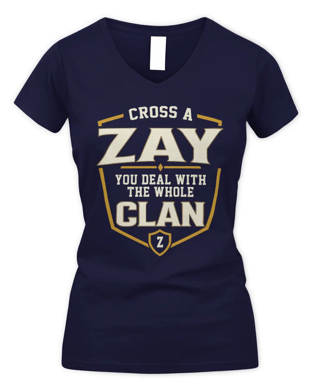 ZAY NT1-K008 Cross A/An NAME, You Deal With the Whole Clan | Personalized Vintage T-Shirt - Women's V-Neck T-Shirt - Navy