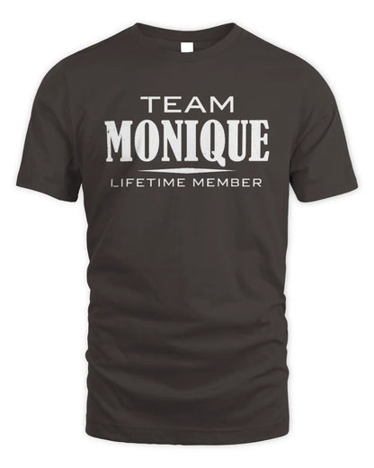 MONIQUE BL62-K4-128 - Personalized “Team NAME Lifetime Member” - Unisex Standard T-Shirt - Dark Chocolate
