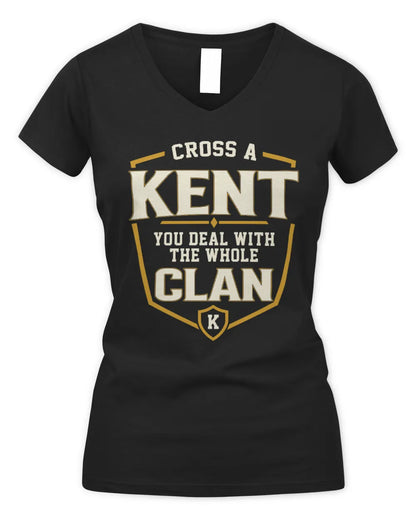 KENT NT1-K008 Cross A/An NAME, You Deal With the Whole Clan | Personalized Vintage T-Shirt - Women's V-Neck T-Shirt - Black