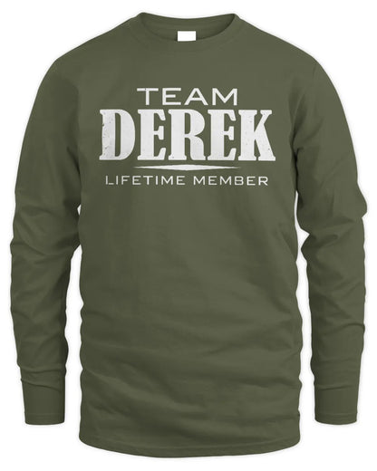 DEREK BL62-K4-128 - Personalized “Team NAME Lifetime Member” - Men's Long Sleeved T-Shirt - Military Green