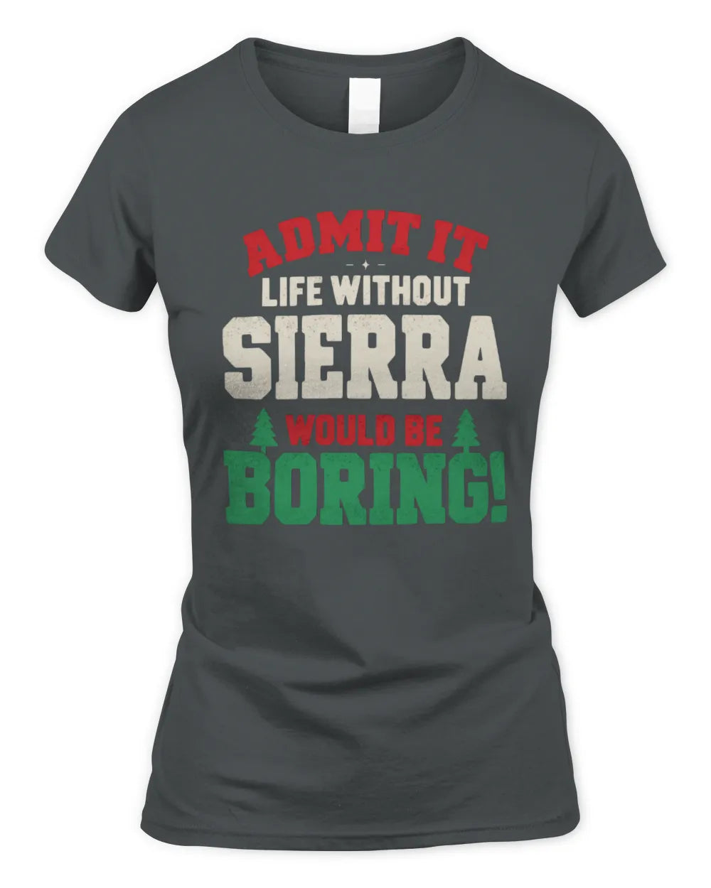 SIERRA P5 TH08 Christmas T-Shirt – “Life Without NAME Would Be Boring” - Women's Standard T-Shirt - Charcoal