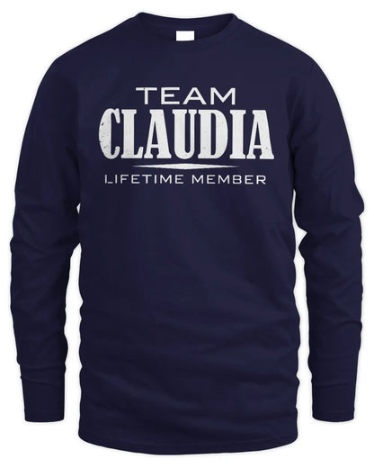 CLAUDIA BL62-K4-128 - Personalized “Team NAME Lifetime Member” - Men's Long Sleeved T-Shirt - Navy