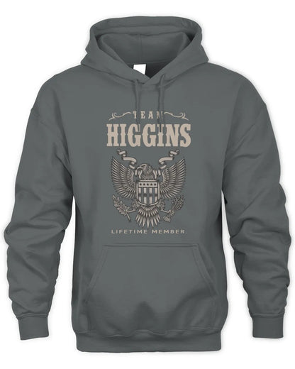 HIGGINS TP06-K82 – Personalized Classic Style Apparel “Team NAME Lifetime Member” - Unisex Hoodie - Charcoal