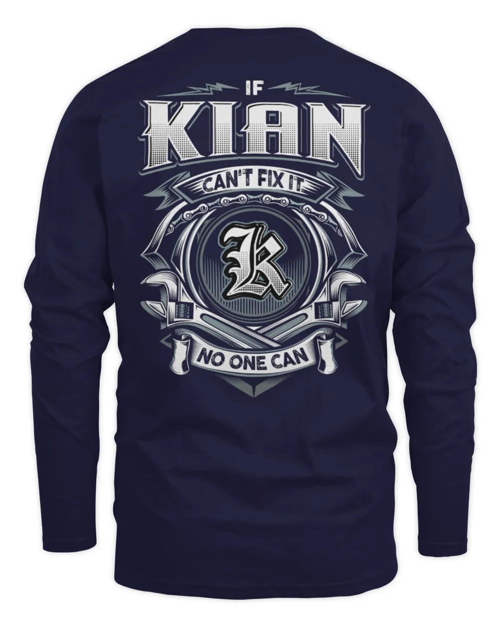 KIAN AP81-K4-626 - Personalized Ahmed Quote Apparel “If Ahmed Can't Fix It, No One Can” - Men's Long Sleeved T-Shirt - Navy
