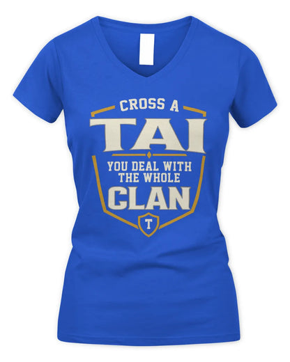 TAI NT1-K008 Cross A/An NAME, You Deal With the Whole Clan | Personalized Vintage T-Shirt - Women's V-Neck T-Shirt - Royal