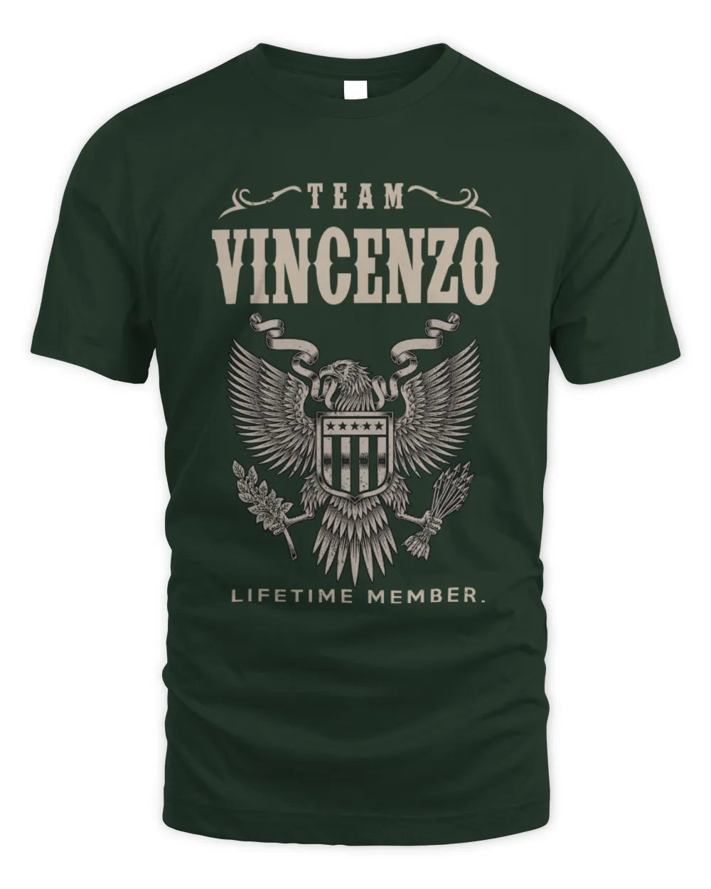 VINCENZO TP06-K82 – Personalized Classic Style Apparel “Team NAME Lifetime Member” - Unisex Standard T-Shirt - Forest Green