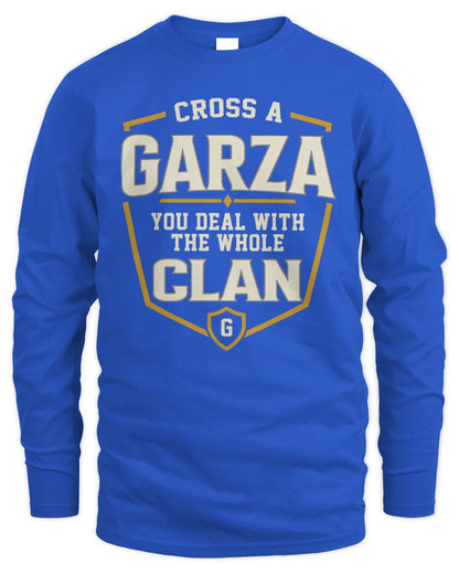 GARZA NT1-K008 Cross A/An NAME, You Deal With the Whole Clan | Personalized Vintage T-Shirt - Men's Long Sleeved T-Shirt - Royal