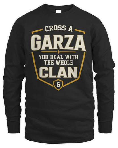 GARZA NT1-K008 Cross A/An NAME, You Deal With the Whole Clan | Personalized Vintage T-Shirt - Men's Long Sleeved T-Shirt - Black