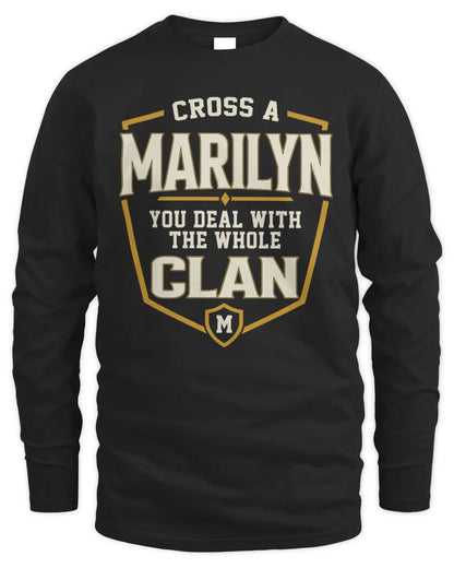 MARILYN NT1-K008 Cross A/An NAME, You Deal With the Whole Clan | Personalized Vintage T-Shirt - Men's Long Sleeved T-Shirt - Black