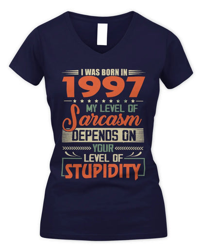 1997 HH89-K2 – Vintage Born to Be Sarcastic T-Shirt - Women's V-Neck T-Shirt - Navy