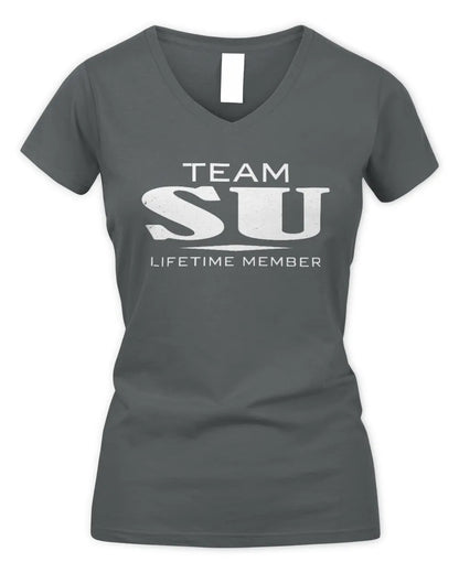 SU BL62-K4-128 - Personalized “Team NAME Lifetime Member” - Women's V-Neck T-Shirt - Charcoal
