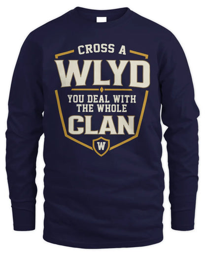WLYD NT1-K008 Cross A/An NAME, You Deal With the Whole Clan | Personalized Vintage T-Shirt - Men's Long Sleeved T-Shirt - Navy