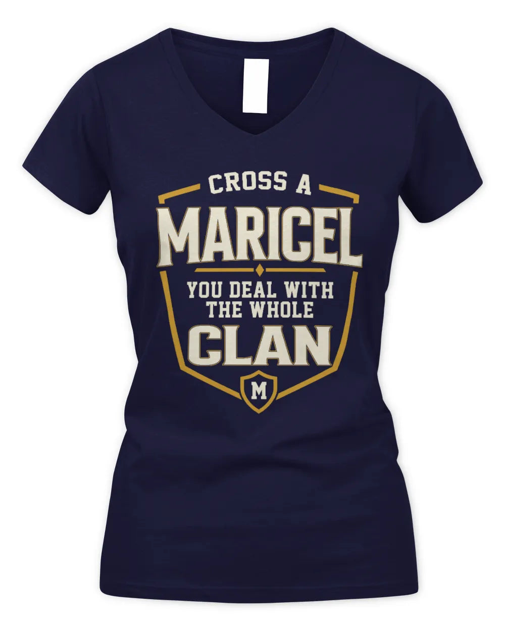 MARICEL NT1-K008 Cross A/An NAME, You Deal With the Whole Clan | Personalized Vintage T-Shirt - Women's V-Neck T-Shirt - Navy