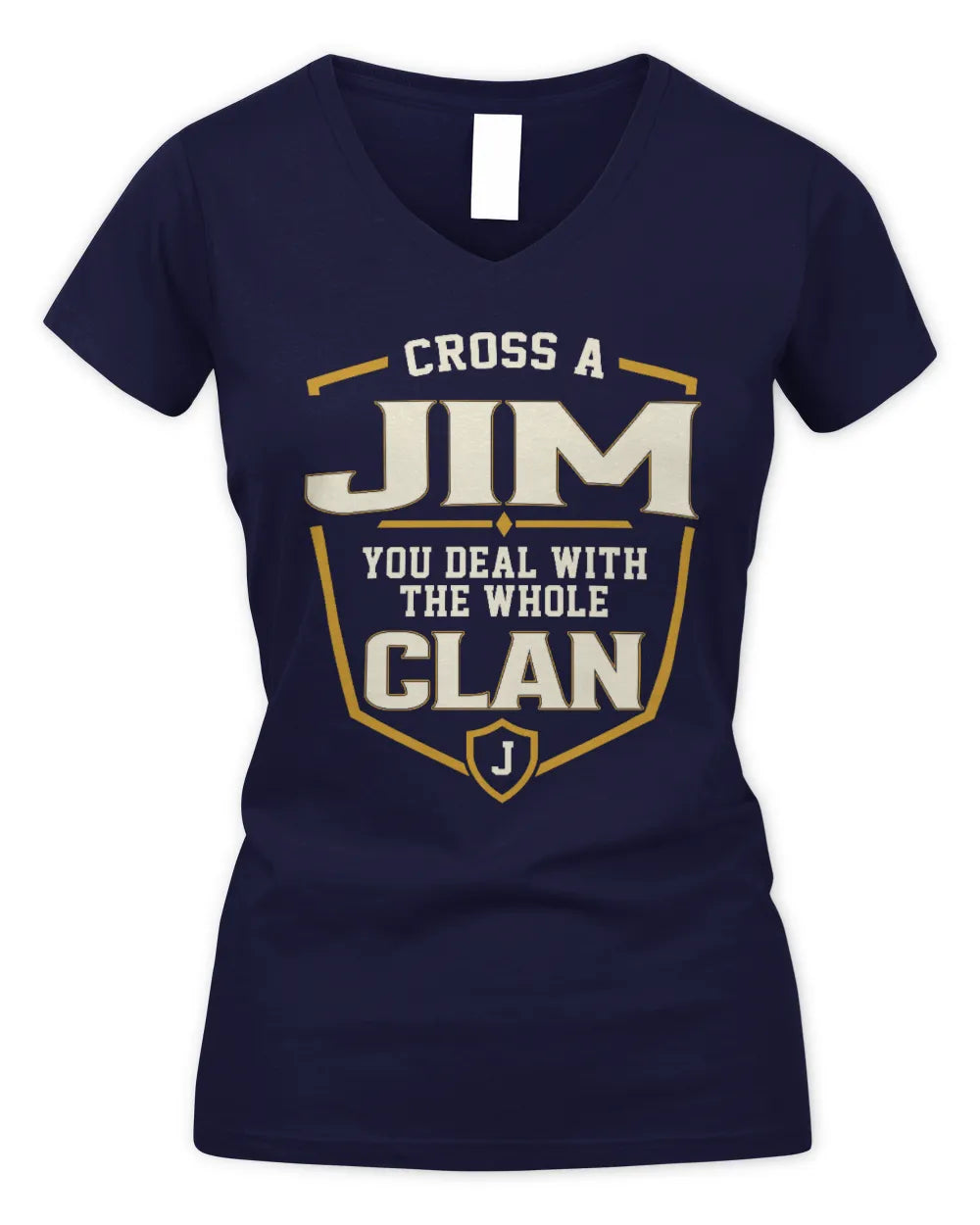 JIM NT1-K008 Cross A/An NAME, You Deal With the Whole Clan | Personalized Vintage T-Shirt - Women's V-Neck T-Shirt - Navy