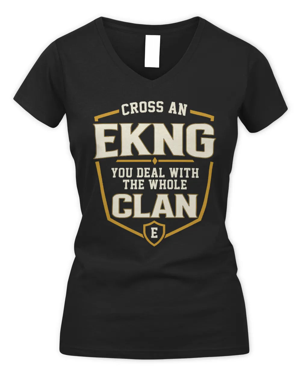 EKNG NT1-K008 Cross A/An NAME, You Deal With the Whole Clan | Personalized Vintage T-Shirt - Women's V-Neck T-Shirt - Black