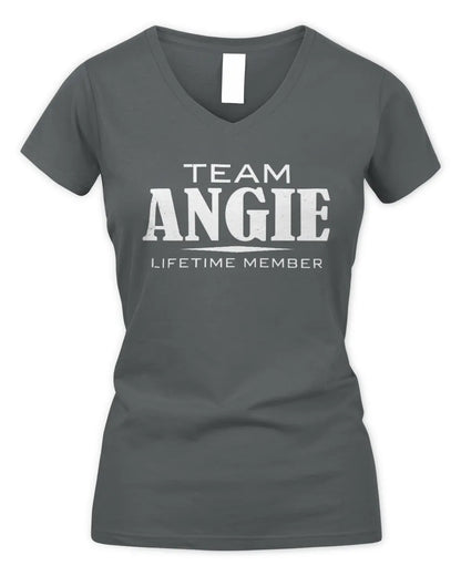 ANGIE BL62-K4-128 - Personalized “Team NAME Lifetime Member” - Women's V-Neck T-Shirt - Charcoal