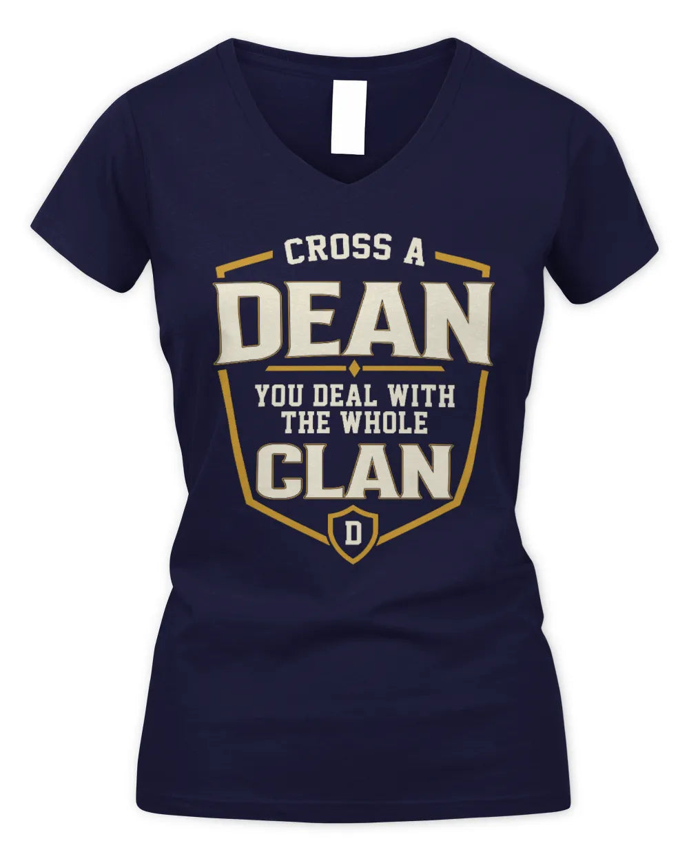 DEAN NT1-K008 Cross A/An NAME, You Deal With the Whole Clan | Personalized Vintage T-Shirt - Women's V-Neck T-Shirt - Navy