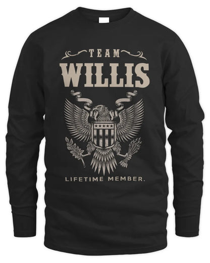 WILLIS TP06-K82 – Personalized Classic Style Apparel “Team NAME Lifetime Member” - Men's Long Sleeved T-Shirt - Black