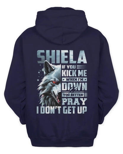 SHIELA AP62-K4-666 - Personalized Fierce Wolf Quote Apparel “If You Kick Me When I’m Down, You Better Pray I Don’t Get Up” - Unisex Hoodie - Navy