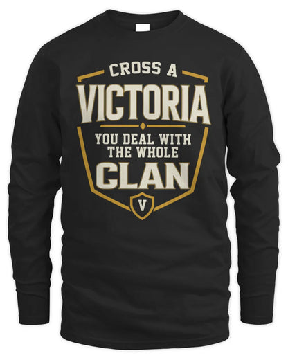 VICTORIA NT1-K008 Cross A/An NAME, You Deal With the Whole Clan | Personalized Vintage T-Shirt - Men's Long Sleeved T-Shirt - Black