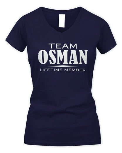 OSMAN BL62-K4-128 - Personalized “Team NAME Lifetime Member” - Women's V-Neck T-Shirt - Navy