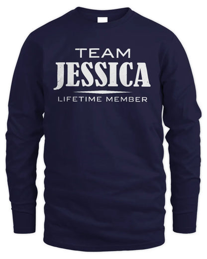 JESSICA BL62-K4-128 - Personalized “Team NAME Lifetime Member” - Men's Long Sleeved T-Shirt - Navy