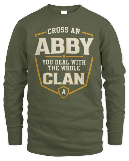 ABBY NT1-K008 Cross A/An NAME, You Deal With the Whole Clan | Personalized Vintage T-Shirt - Men's Long Sleeved T-Shirt - Military Green
