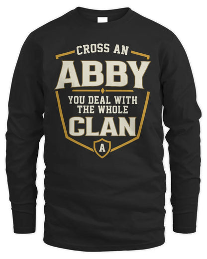 ABBY NT1-K008 Cross A/An NAME, You Deal With the Whole Clan | Personalized Vintage T-Shirt - Men's Long Sleeved T-Shirt - Black