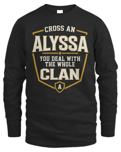 ALYSSA NT1-K008 Cross A/An NAME, You Deal With the Whole Clan | Personalized Vintage T-Shirt - Men's Long Sleeved T-Shirt - Black