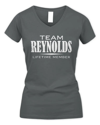 REYNOLDS BL62-K4-128 - Personalized “Team NAME Lifetime Member” - Women's V-Neck T-Shirt - Charcoal
