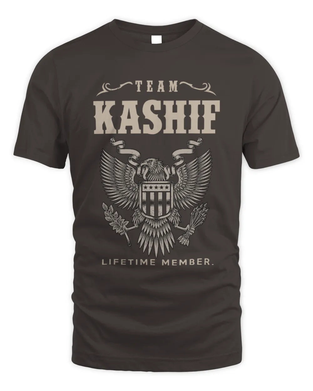 KASHIF TP06-K82 – Personalized Classic Style Apparel “Team NAME Lifetime Member” - Unisex Standard T-Shirt - Dark Chocolate